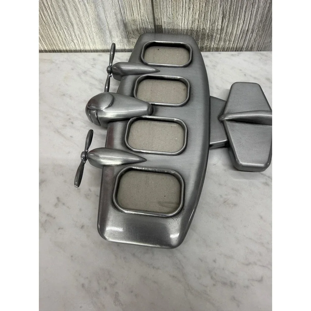 Malden Airplane Picture Frame Silver Metallic 4 Opening Aviation Decor 485-40